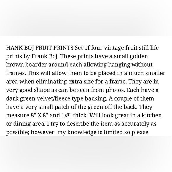 HANK BOJ FRUIT PRINTS , set of four vintage prints fruit still life. - Picture 12 of 12